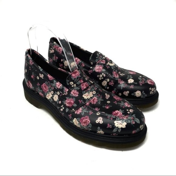 Dr. Martens Addy Slip On Loafers Floral Black Pink - Picture 1 of 5
